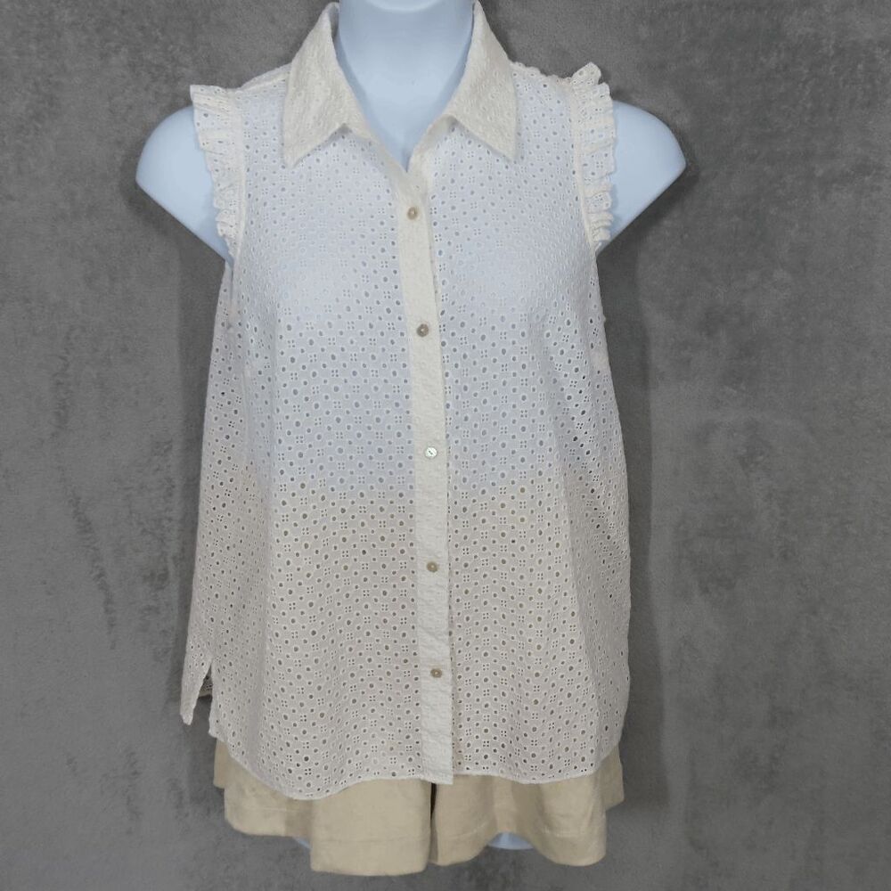 Lilly Pulitzer White Eyelet Lenox Button Up Top Size 8